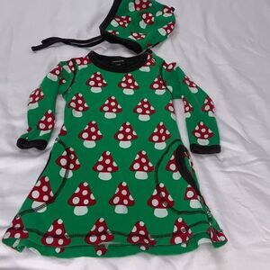 Maxomorra mushroom dress & hat sz 9/12